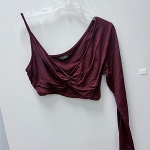 SHEIN Sz XL Burgundy Asymmetrical Crop Top
